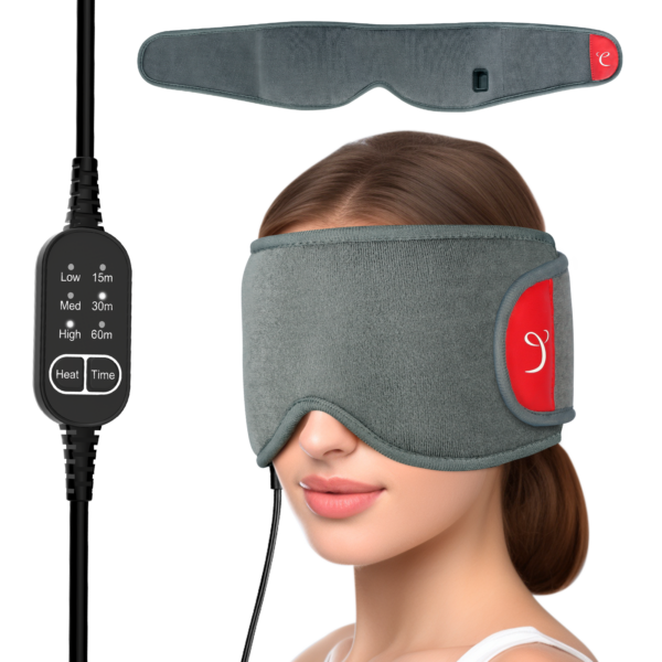 Comfytemp Heated Eye Mask. USB Wearable Eye Heating Pad. Dry Eyes Relief Mask Warm Compress with 3 Heat and Time Settings. Gray