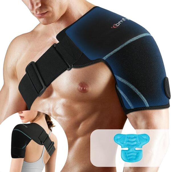 Comfytemp Shoulder Ice Pack Wrap. FSA HSA Eligible. Shoulder Brace with Gel Ice Pack for Injuries Reusable. Physical Therapy Cold Compression Sleeve for Arm Rotator Cuff Pain Relief. Surgery Recovery