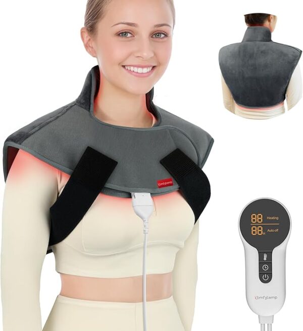 Comfytemp Far Infrared Weighted Heating Pad for Neck Shoulders. Wearable Electric Heat Pad. FSA HSA Eligible. Adjustable & Better Fit Heated Wrap for Deeper Muscle & Pain Relief. Gifts for Women Men